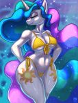  abstract_background anthro big_breasts bikini breasts clothing cutie_mark equid equine ethereal_hair ethereal_tail eyes_closed female friendship_is_magic hair hands_behind_back hasbro hi_res horn horse long_hair long_tail mammal midriff multicolored_hair multicolored_tail my_little_pony painterdreamer pony princess_celestia_(mlp) side-tie_bikini smile solo standing string_bikini swimwear tail tied_bikini under_boob unicorn white_body yellow_bikini yellow_clothing yellow_swimwear 