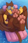  2023 4_toes absurd_res avian balls beak bedroom_eyes blue_eyes brown_body brown_claws brown_feathers brown_fur butt cheek_tuft chest_tuft claws container cup digital_media_(artwork) dock ear_tuft eyebrows facial_tuft fan_character feathered_wings feathers feet feral fluffy foot_fetish fur genitals grey_body grey_fur gryphon hasbro hi_res inflatable long_tail looking_at_viewer lying male multicolored_body multicolored_fur my_little_pony mythological_avian mythology narrowed_eyes on_back pawpads paws peregrine_anatum pink_pawpads seductive shchavel straw tail talons toe_claws toes tuft water wings yellow_beak yellow_body yellow_fur 