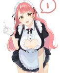  1girl aizono_manami apron black_dress breasts cleavage cleavage_cutout clothing_cutout dress finger_heart gloves head_tilt heart iu_(iuiu1103) large_breasts leaning_forward long_hair looking_at_viewer maid maid_apron maid_headdress nijisanji open_mouth pink_hair puffy_short_sleeves puffy_sleeves short_dress short_eyebrows short_sleeves simple_background smile solo speech_bubble swept_bangs thick_eyebrows very_long_hair virtual_youtuber white_background white_gloves wing_collar yellow_eyes 