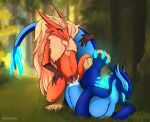  anthro avastra avian bird blaziken blue_body blue_eyes bodily_fluids breasts claws cum digital_media_(artwork) duo female female_penetrated forest generation_2_pokemon generation_3_pokemon genital_fluids genitals glowing glowing_eyes glowing_genitalia glowing_markings hair hi_res legendary_pokemon lugia male male/female male_penetrating male_penetrating_female markings nikostargazer nintendo nude penetration plant pokemon pokemon_(species) pussy red_body sex tongue tongue_out tree vaginal 