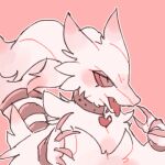  2020 ambiguous_gender anthro bust_portrait collar generation_5_pokemon legendary_pokemon low_res nintendo niogupoke pink_background pokemon pokemon_(species) portrait reshiram simple_background solo tongue tongue_out 