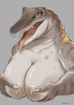  2023 alligator alligatorid anthro areola bedroom_eyes big_breasts big_nipples black_pupils bodily_fluids breasts bust_portrait chopishx claws clothed clothing countershade_arms countershade_neck countershade_snout countershade_torso countershading crocodilian digital_drawing_(artwork) digital_media_(artwork) female finger_claws fingers glistening glistening_areola glistening_breasts glistening_claws glistening_eyes grey_background grey_body grey_scales grey_sclera hand_on_breast hands_on_own_breasts head_spikes hi_res holding_breast humanoid_hands iris long_tongue looking_at_viewer multicolored_body multicolored_scales narrowed_eyes neck_spikes nipples non-mammal_breasts non-mammal_nipples open_mouth pink_tongue portrait pupils reptile saliva saliva_on_tongue saliva_string scales scalie seductive sharp_teeth simple_background snout solo spikes spikes_(anatomy) tan_areola tan_nipples teeth text thick_neck three-quarter_view tongue tongue_out topless topless_anthro topless_female two_tone_body two_tone_scales url white_body white_claws white_countershading yellow_eyes 