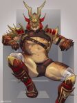  animal_humanoid anthro armor bulge clothed clothing dragon dragon_humanoid hi_res humanoid machojuice male muscular muscular_anthro muscular_humanoid nipples partially_clothed shao_kahn solo underwear 