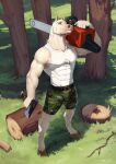  abs anthro axe cass_(satanic_monkey) chainsaw clothing equid equine forest forest_background hi_res hooves horse male mammal muscular muscular_anthro muscular_male nature nature_background pecs plant power_tool satanic_monkey shirt tank_top tools topwear tree 