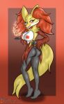  anthro big_breasts blush breasts butt canid canine delphox digital_media_(artwork) female fox fur generation_6_pokemon genitals hair hi_res inner_ear_fluff looking_at_viewer mammal nintendo nipples nude pokemon pokemon_(species) pussy simple_background sin_cyan06 smile solo tail tuft yellow_body 