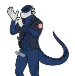  anthro argonian balls bethesda_softworks bottomless circumcised clothed clothing condom emt erection face_mask firefighter genitals gloves handwear hi_res latex_gloves lizard male medic nude open_clothing open_shirt open_topwear pantsless penis radio rebeldragon101 reptile scales scalie sexual_barrier_device shirt solo the_elder_scrolls topwear tristen wearing_condom 