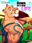  2023 3:4 absurd_res anthro austin_(zourik) barn biceps big_muscles big_pecs building claws clothed clothing cloud comic cougar cover cover_art cover_page day deltoids english_text eyebrows felid feline fence fur grass hi_res holding_object house huge_muscles looking_at_viewer male mammal muscular muscular_anthro muscular_male nipple_piercing nipple_ring nipples outside overalls overalls_only pecs piercing plant ring_piercing sky smile solo standing tattoo teeth text triceps tuft vein zourik 
