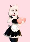  absurd_res allyleekat anthro bovid caprine clothed clothing cooking crossdressing deltarune eyes_closed eyewear fur glasses goat hi_res maid_uniform male mammal ralsei smile solo stirring undertale_(series) uniform white_body white_fur 