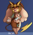  anthro blonde_hair bob_cut breasts brown_body brown_fur chubby_belly chubby_female cosmonaut fangs female fluffy fluffy_ears fur fusion generation_1_pokemon generation_4_pokemon genitals hair hi_res looking_at_viewer lopunny mammal markings midna navel nintendo nipples open_mouth paws pink_nose pokemon pokemon_(species) pokemon_fusion pussy raichu short_stack simple_background slightly_chubby solo teeth teeth_showing teeth_visible the_legend_of_zelda tongue twilight_princess yellow_eyes 