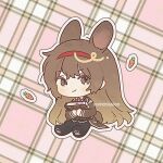  1girl animal_ears black_pants blush book brown_coat brown_eyes brown_hair carrot closed_mouth coat collared_shirt hairband holding holding_book library_of_ruina long_hair long_sleeves lowres malkuth_(project_moon) munjiduck pants paw_print project_moon rabbit_ears rabbit_tail red_hairband shirt sidelocks sitting smile solo tail very_long_hair white_shirt 