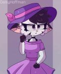  1girl aged_up black_hair daisyhoffman dress glitter looking_at_viewer non-web_source piggy_(game) purple_dress purple_eyes roblox short_hair solo sparkle zebra zizzy_(piggy) 