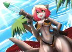  absurd_res anthro asteria_blackspot_(spyglass8) beach bikini breasts clothed clothing female fish hair hi_res holding_object holding_weapon marine multicolored_hair palm_tree patreon_username patterned_clothing plant sea seaside shark solo swimwear tongue tongue_out toy toy_gun tree two_tone_hair water water_gun weapon xaenyth 