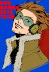  1boy adam&#039;s_apple black_shirt blue_background boku_no_hero_academia brown_coat brown_hair coat cropped_shoulders dated facial_hair goatee happy_birthday hawks_(boku_no_hero_academia) headphones looking_at_viewer male_focus open_mouth red_wings rnuyvm shirt short_hair solo teeth tinted_eyewear upper_teeth_only wings 
