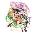  2girls attack breasts brown_eyes brown_hair fire_emblem fire_emblem_fates fire_emblem_heroes hand_fan hand_up kagero_(fire_emblem) kagero_(winds_offered)_(fire_emblem) large_breasts midriff multiple_girls non-web_source official_alternate_costume official_art orochi_(fire_emblem) orochi_(winds_offered)_(fire_emblem) pelvic_curtain pinwheel_hair_ornament purple_eyes purple_hair white_background wind 