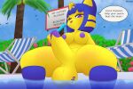  animal_crossing ankha_(animal_crossing) areola balls big_breasts big_penis blue_hair bodily_fluids breasts dessert dialogue digital_media_(artwork) domestic_cat english_text erection felid feline felis food genitals hair herm hi_res humanoid humanoid_genitalia ice_cream intersex looking_at_viewer mammal nintendo nipples nude open_mouth penis poolside presenting simple_background smile solo speech_bubble spread_legs spreading text thick_thighs tongue tongue_out varium yellow_body 