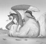  after_vore anthro anthro_prey avian beak belly big_belly burping castle diego_(thatgryphonguy) dragon dragon_prey equid equine european_mythology female feral feral_pred greek_mythology greyscale group gryphon gryphon_pred hi_res hippogriff hooves horse horse_prey lance_(weapon) larger_pred larger_prey male male_pred mammal melee_weapon monochrome mythological_avian mythology polearm princess rock royalty shield size_difference thatgryphonguy vore weapon wings 