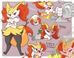  2023 absurd_res ambiguous_gender angry anthro artist_name blush braixen branch cross-popping_vein crossed_arms dialogue digital_media_(artwork) dipstick_tail english_text fangs feet fingers flower fur generation_6_pokemon hi_res holding_flower holding_object inner_ear_fluff jasminthemanticore looking_at_viewer markings multicolored_body multicolored_fur nintendo open_mouth plant pokemon pokemon_(species) punch simple_background smug tail tail_markings talking_to_viewer teeth text toes tsundere tuft 