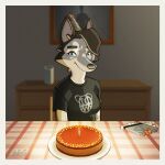  black_clothing black_hair black_nose black_shirt black_topwear blue_eyes book border cake candle candlelight canid canine canis chair cheek_tuft clothing colette_(dudles) container cup dessert domestic_dog dresser dudles eyebrows eyelashes facial_tuft female food fur furniture hair hat headgear headwear husky inner_ear_fluff light looking_at_viewer mammal multicolored_body multicolored_fur neck_tuft nordic_sled_dog party_hat pattern_clothing pattern_hat pattern_headgear pattern_headwear picture_frame plate shirt siberian_husky sitting smile smiling_at_viewer solo spitz striped_clothing striped_hat striped_headgear striped_headwear stripes table tablecloth topwear tuft white_border wrapping_paper 
