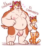  &lt;3 absurd_res anthro balls belly big_belly blep bottomless canid canine canis clothed clothing domestic_cat domestic_dog duo felid feline felis flaccid genitals hat headgear headwear hi_res male mammal michopanq navel nipples nude overweight overweight_anthro overweight_male penis simple_background size_difference tongue tongue_out whiskers yellow_eyes 