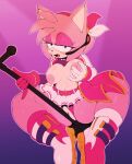 absurd_res amy_rose anthro blush breasts clothed clothing eulipotyphlan female footwear fur genitals gloves green_eyes hair handwear hedgehog hi_res mammal nipples open_mouth pink_body pussy sega simple_background sinrizuki solo sonic_the_hedgehog_(series) 