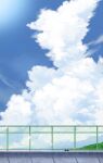  blue_sky cloud cloudy_sky fence grass no_humans original painting_(medium) scenery sky traditional_media waribashi37 