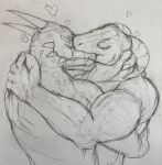  &lt;3 anthro duo embrace hi_res horn hug khloros kissing making_out male male/male muscular muscular_anthro muscular_male nude reptile scalie traditional_media_(artwork) 