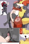  &lt;3 2:3 absurd_res anthro areola big_breasts black_pussy blush bodily_fluids breasts canid canine claws cum cum_in_pussy cum_inside delphox erection female female_anthro female_on_human fur generation_5_pokemon generation_6_pokemon genital_fluids genitals hair hi_res human inner_ear_fluff interspecies male male/female mammal nintendo nipples nude penetration penis pink_nipples pokemon pokemon_(species) pokephilia pussy san_ruishin tuft yellow_body yellow_fur zoroark 