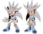  1boy alternate_universe animal_ears animal_nose blue_footwear blue_jacket boots clenched_hands closed_mouth commentary english_commentary full_body furry furry_male gloves half-closed_eyes jacket male_focus olivashko open_mouth silver_the_hedgehog simple_background sonic_(series) standing sweat the_murder_of_sonic_the_hedgehog transparent_background white_gloves yellow_eyes 