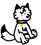  anthro black_body black_fur canid canine canis collar domestic_dog fur lgbt_pride low_res male mammal simple_background sitting snowy_(snowynotgay) snowynotgay solo white_background white_body white_fur 