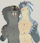  anthro black_body blush breasts capcom claws duo fanged_wyvern fangs featureless_breasts female girros great_girros hi_res looking_at_viewer monster_hunter nude teeth tobi-kadachi tongue yolabayola1 
