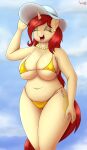  absurd_res an-tonio anthro big_breasts bikini breasts clothing equid equine female golden_brooch golden_week hair hi_res horn mammal mature_female red_hair solo swimwear thick_thighs unicorn 