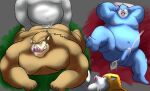  2023 anthro balls belly big_belly blue_body bodily_fluids brown_body cum dragon_quest duo erection genital_fluids genitals hi_res male male/male mammal moobs neotorakuma nipples oral orc_(dragon_quest) orc_chieftain orc_king_(dragon_quest) overweight overweight_male penis sex square_enix suid suina sus_(pig) wild_boar yellow_body 