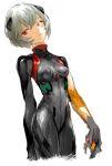  1girl ayanami_rei black_bodysuit bodysuit breasts copyright_request hakusaku looking_to_the_side medium_breasts neon_genesis_evangelion original pilot_suit plugsuit red_eyes simple_background skin_tight solo upper_body white_background 