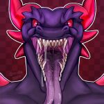  anthro anthro_pred bodily_fluids devourer_(razor_koopa) digital_media_(artwork) dragon dripping drooling drooling_tongue fangs goo_creature goo_dragon goo_dripping horn looking_at_viewer male male_pred mouth_shot muscular muscular_anthro muscular_male open_mouth oral_vore purple_body purple_flesh qinody red_eyes saliva saliva_drip saliva_on_tongue saliva_string salivating simple_background slime solo teasing teasing_pred teasing_viewer teeth throat tongue tongue_out vore 