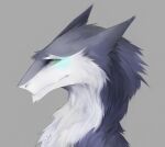  2016 akrolayn ambiguous_gender anthro blue_eyes bust_portrait chin_tuft countershading digital_media_(artwork) digital_painting_(artwork) facial_tuft fur green_background grey_body grey_ears grey_fur mammal neck_tuft portrait sergal shaded side_view simple_background solo tuft unavailable_at_source white_body white_countershading white_fur 