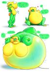  &lt;3 absurd_res anthro belly belly_inflation big_belly big_breasts blonde_hair blush breasts dialogue female green_body green_eyes hair hi_res hose_in_ass hose_in_pussy hose_inflation huge_breasts hyper hyper_belly hyper_breasts immobile inflation lazygartuz liquid_inflation multicolored_body navel rocio_(lazygartuz) scalie shadow simple_background smile solo sound_effects speech_bubble text unknown_species water_inflation yellow_body 