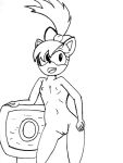  accessory amy_rose amy_the_rascal anthro biped bow_accessory bow_ribbon eulipotyphlan female genitals hair_accessory hedgehog mammal monitor monochrome navel nipples nude open_mouth pussy reddragonkan sega solo sonic_the_hedgehog_(series) traditional_media_(artwork) 