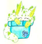  2019 domestic_cat eyelashes felid feline felis grass mammal paws plant pot_(disambiguation) sleeping traditional_media_(artwork) white_body 