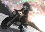  1girl bangs biker_clothes bikesuit bodysuit breasts chiroru_(cheese-roll) cleavage closed_mouth cross-laced_clothes dated english_text gradient_hair highres hijiri_byakuren large_breasts long_hair motor_vehicle motorcycle multicolored_hair official_alternate_costume smile solo sorcerer&#039;s_sutra_scroll touhou turbo_byakuren 