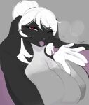  anthro ashley_(huf13) big_breasts black_body black_fur blep bodily_fluids breasts bust_portrait domestic_rabbit female fur grey_body grey_fur hair hi_res lagomorph leporid looking_at_viewer lop_rabbit lvlirror mammal one_eye_closed oryctolagus portrait purple_eyes rabbit saliva saliva_on_tongue solo tongue tongue_out white_hair wink 