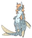  anthro big_tail blue_body fin fish hair hi_res huge_tail ki_(zertyz) lighter_belly long_hair looking_back male marine markings orange_hair scale_markings scales scar scars_all_over slim solo tail tail_fin zertyz 