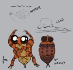  ambiguous_gender arthropod big_eyes claws cupic cute_expression feral multi_limb orange_body stripes waterbug 