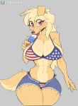  4th_of_july anthro big_breasts bikini breasts canid canine canis cleavage clothed clothing cooliehigh domestic_dog female food hi_res mammal popsicle solo stars_and_stripes swimwear united_states_of_america 