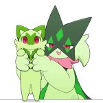  1:1 2023 2d_animation 3_fingers ambiguous_gender animated anthro biped black_claws black_pupils claws daww digital_media_(artwork) duo facial_markings facial_tuft felid feral finger_claws fingers frame_by_frame front_view fur generation_9_pokemon green_body green_fur green_markings handpaw happy head_markings larger_ambiguous larger_anthro loop mammal markings mask_(marking) meowscarada monotone_body monotone_fur multicolored_body multicolored_fur neck_tuft nintendo open_mouth open_smile paws pokemon pokemon_(species) pupils quadruped red_eyes shaded shadow short_playtime signature simple_background simple_shading size_difference smaller_ambiguous smaller_feral smile sprigatito tail tontaro tuft white_background 