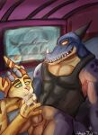 abs alien anthro asher_tail balls bodily_fluids cum duo genital_fluids genitals hi_res lombax male male/male mammal oral pecs penis ratchet ratchet_and_clank sharp_teeth sony_corporation sony_interactive_entertainment teeth thugs-4-less vein veiny_penis 