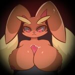  1:1 anthro areola big_breasts blush bodily_fluids breast_play breasts cum duo female generation_4_pokemon genital_fluids genitals lopunny male male/female nintendo nipples penis pink_areola pink_nipples pokemon pokemon_(species) ram_g_thunder sex titfuck 