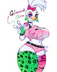  anthro avian bird breasts clothing english_text female five_nights_at_freddy&#039;s five_nights_at_freddy&#039;s:_security_breach gesture glamrock_chica_(fnaf) hi_res legwear looking_at_viewer purple_eyes scottgames solo steel_wool_studios text togetoge v_sign white_body 