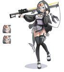  1girl absurdres anchor_earrings animal_hood belt black_belt black_choker black_jacket black_nails black_thighhighs blue_eyes breasts cetacean_tail choker cleavage_cutout clothing_cutout earrings expressions eyewear_on_head fins fish_tail full_body gun hair_between_eyes highres holding holding_gun holding_weapon hood hooded_jacket jacket jewelry knife leotard linyao1114 necklace one_eye_closed open_clothes open_jacket open_mouth orca_girl orca_hood original pouch puffy_sleeves scope shadow ship&#039;s_wheel solo sparkling_eyes tail thigh_pouch thighhighs unzipped watch weapon white_footwear white_leotard wristwatch 