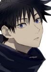  1boy black_hair blue_eyes commentary fushiguro_megumi jujutsu_kaisen looking_at_viewer male_focus nori20170709 parted_lips portrait short_hair simple_background solo symbol-only_commentary twitter_username white_background 