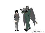  annoying anthro black_body black_fur black_hair brass_instrument clothing duo felid female female_protagonist_(tas) fur hair hi_res human humor kuru_bushi18 lifewonders long_hair male mammal meme musical_instrument necktie pantherine protagonist_(tas) school_uniform suit tezcatlipoca tokyo_afterschool_summoners trumpet trumpet_boy uniform wind_instrument wings 